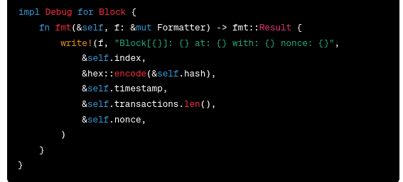 implement the debug formatter for the block