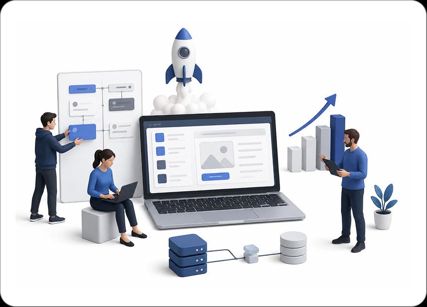 Startup founders planning and launching a product with Debut Infotech